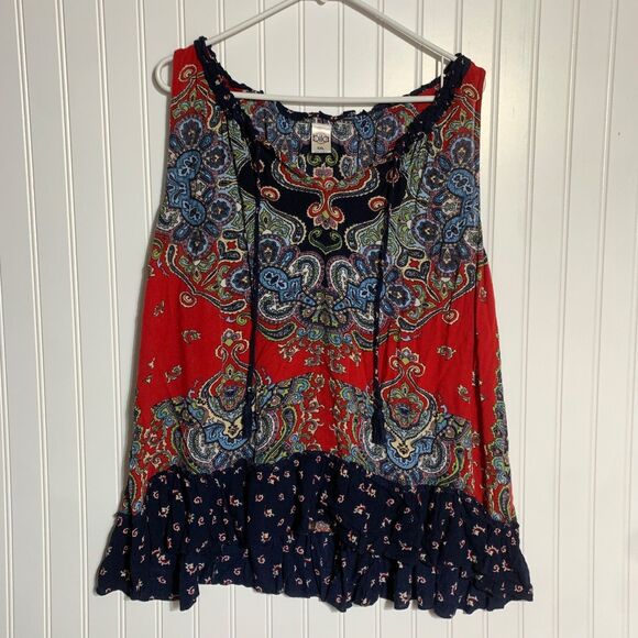 Bila Tank Top Red Blue Floral Paisley Boho Peasant Ruffle Size XXL Womens Shirt - Picture 1 of 9